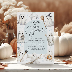 Blue Three Spirit Third Birthday Party Invitation