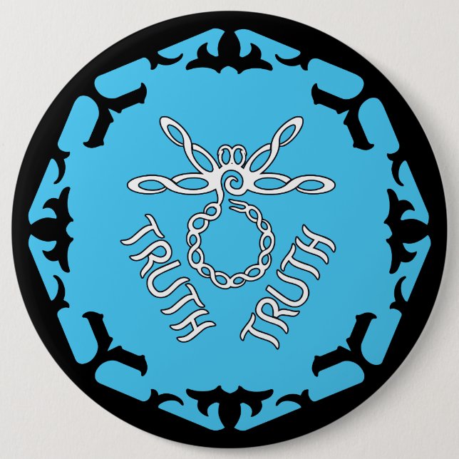 Blue Throat Chakra "Truth" Dragonfly 6 Inch Round Button (Front)