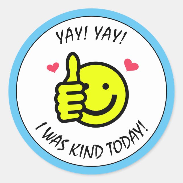 Blue Thumbs Up Smile Face Kind School Reward Classic Round Sticker (Front)