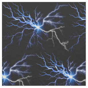 Blue Thunder Colourful Lightning graphic Fabric