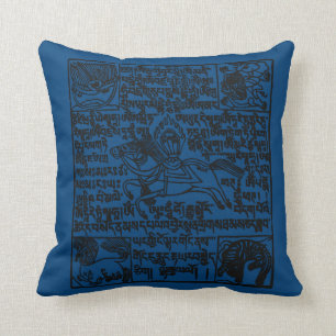 Blue Tibetan Windhorse prayer flag pillow