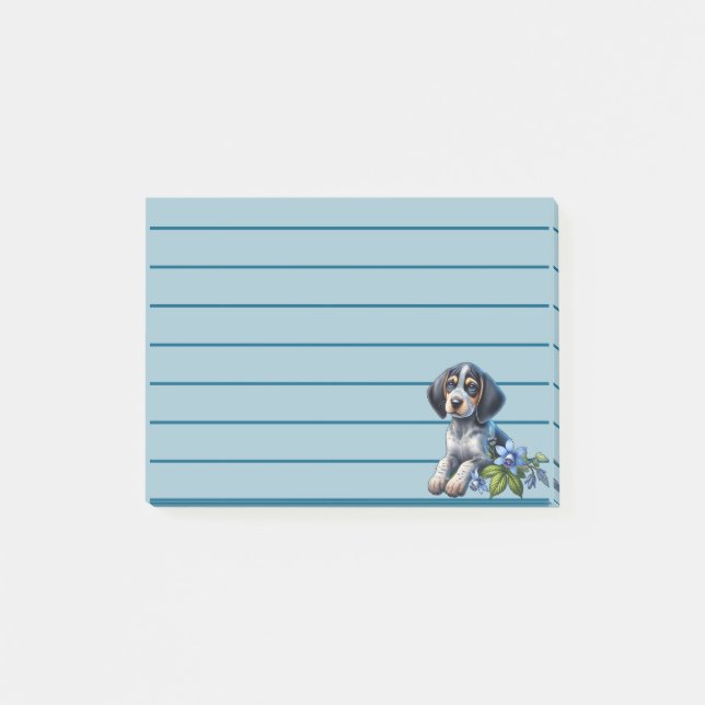 Blue Tick Hound Puppy with Delicate Blue Flowers Post-it Notes (Front)