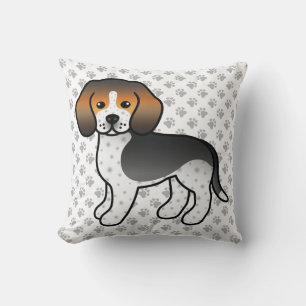 Blue Ticked Beagle Cartoon Dog & Paws Throw Pillow