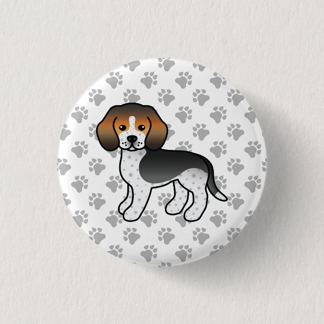Blue Ticked Beagle Dog Cute Cartoon Drawing Paws 1 Inch Round Button (Front)