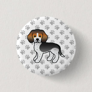 Blue Ticked Beagle Dog Cute Cartoon Drawing Paws 1 Inch Round Button