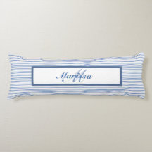 Blue Ticking Stripes  Farmhouse Monogrammed