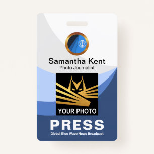 Blue Tidal Wave Curvature Press Photo Template Badge