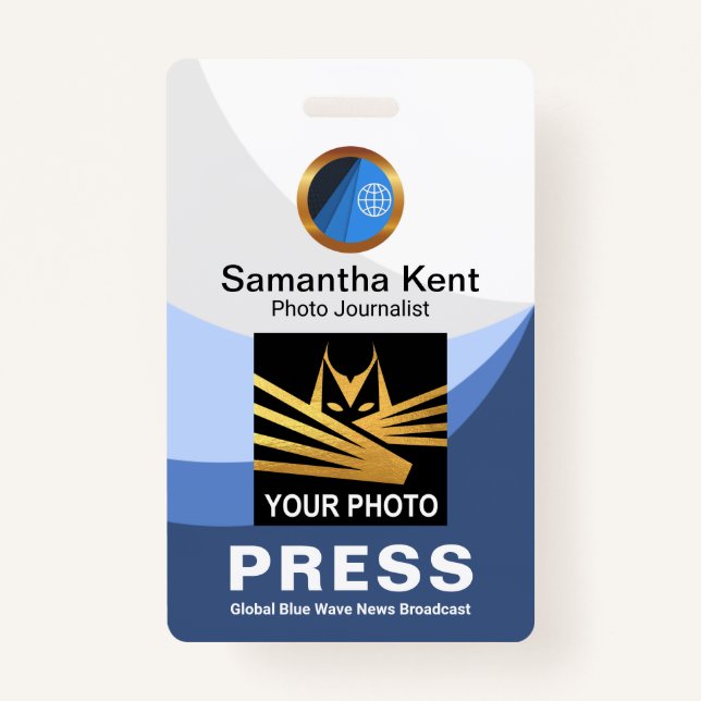 Blue Tidal Wave Curvature Press Photo Template Badge (Front)