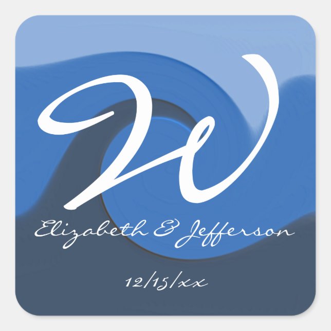"Blue Tide" - Monogram w/ Names Seal/Sticker Square Sticker (Front)