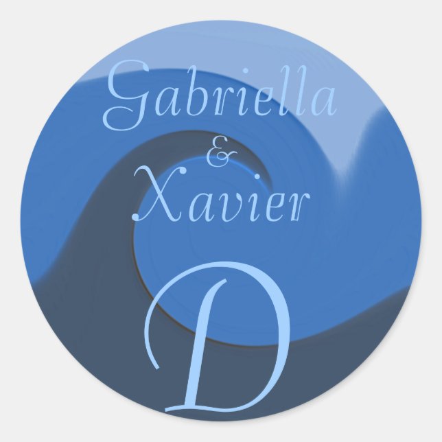 "Blue Tide" - Names/Initial Envelope Seal/Sticker Classic Round Sticker (Front)