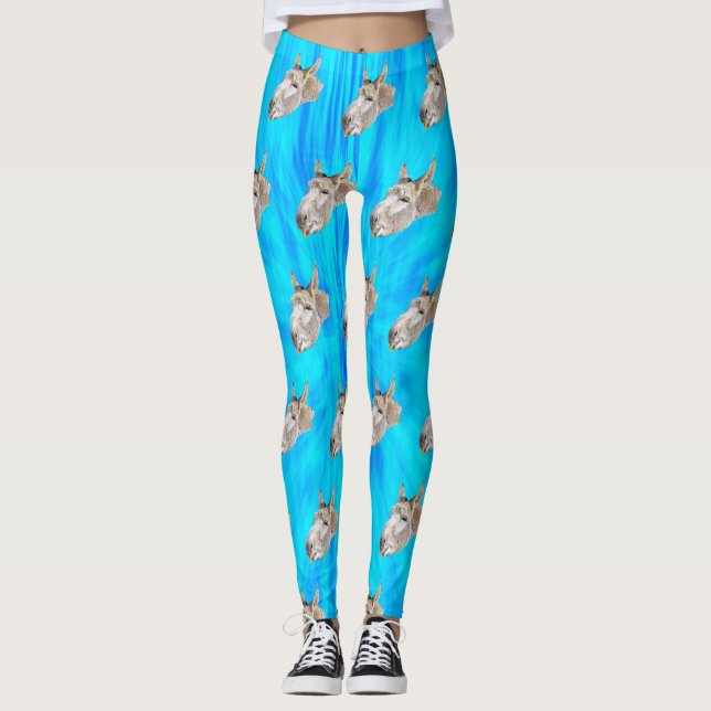 Blue Tie Dye Donkey Design, Leggings (Front)