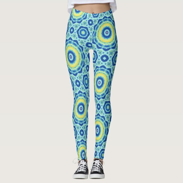 Blue Tie Dye Mandala Pattern - Leggings (Front)