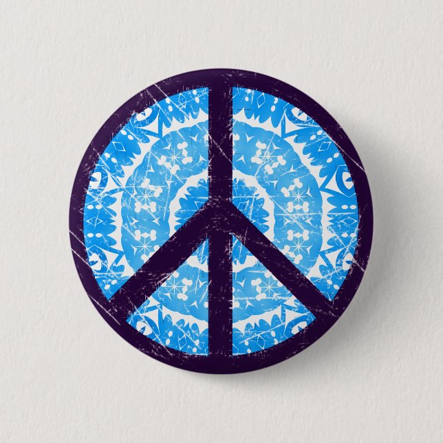 Blue Tie-dye Peace Sign 2 Inch Round Button (Front)