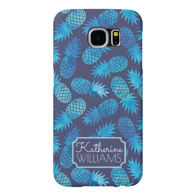 Blue Tie Dye Pineapples | Add Your Name Case-Mate Samsung Galaxy Case (Back)