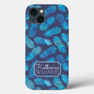 Blue Tie Dye Pineapples   Add Your Name iPhone 13 Case