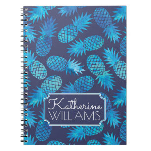 Blue Tie Dye Pineapples Add Your Name Notebook