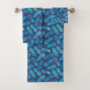 Blue Tie Dye Pineapples Bath Towel Set