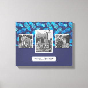Blue Tie Dye Pineapples   Family Photos with Text Canvas Print