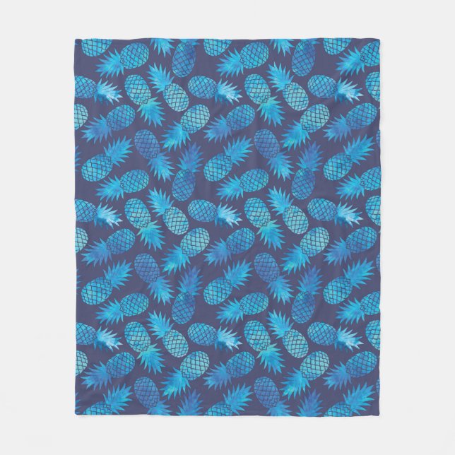 Blue Tie Dye Pineapples Fleece Blanket (Front)