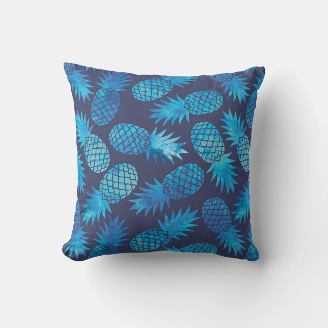 Blue Tie Dye Pineapples Throw Pillow (Front)