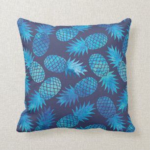 Blue Tie Dye Pineapples Throw Pillow