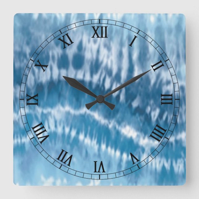 Blue Tie Dye Square Roman Numerals Clock (Front)