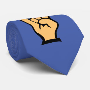 blue tie with a rock sign hand