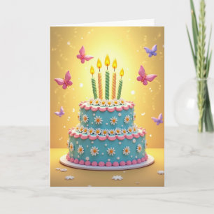 Blue Tiered Cake Birthday Card