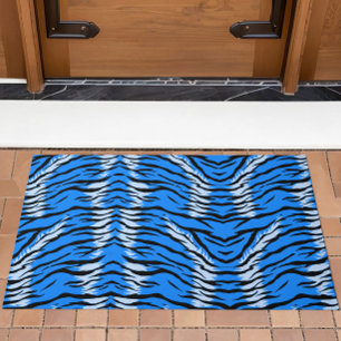 Blue Tiger Animal Skin Pattern Design Doormat