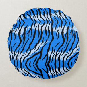 Blue Tiger Animal Skin Pattern Design Round Pillow
