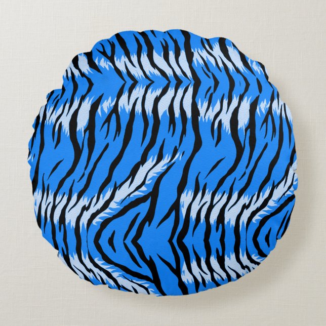 Blue Tiger Animal Skin Pattern Design  Round Pillow (Front)