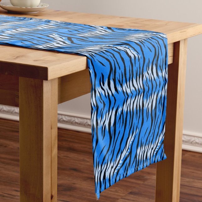 Blue Tiger Animal Skin Pattern Design  Short Table Runner (Creator Uploaded)