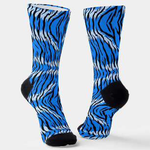 Blue Tiger Animal Skin Pattern Design  Socks