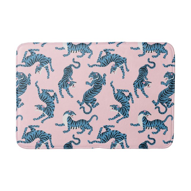 Blue Tiger Asian Pattern Bath Mat (Front)