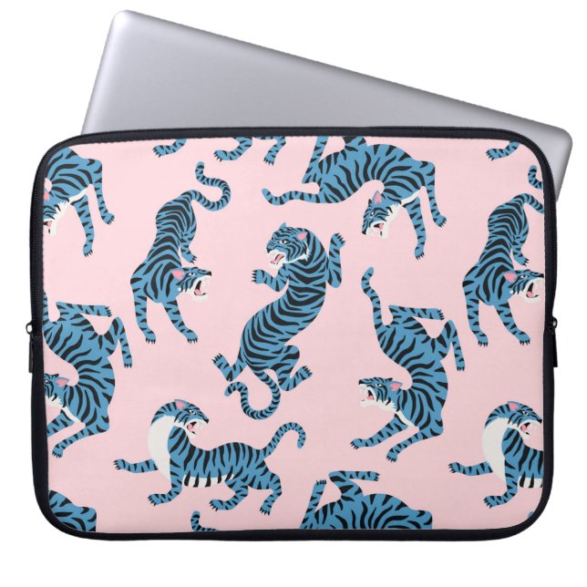 Blue Tiger Asian Pattern Laptop Sleeve (Front)