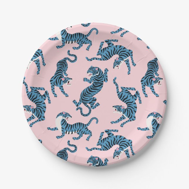 Blue Tiger Asian Pattern Paper Plate (Front)