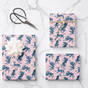 Blue Tiger Asian Pattern Wrapping Paper Sheet