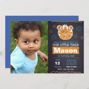 Blue Tiger Birthday Invitation with photo