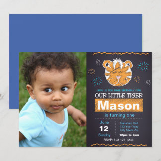 Blue Tiger Birthday Invitation with photo