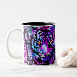 Blue Tiger Coffee Mug   Purple Tiger Face