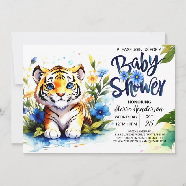 Blue Tiger Cub Baby Shower Invitation (Front)