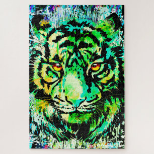 Blue Tiger Head - Tiger Portrait Jigsaw Puzzle