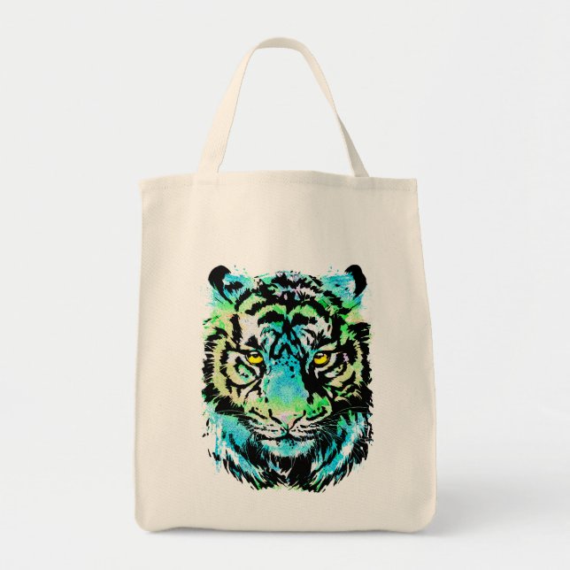 Blue Tiger Head - Tiger Tote Bag (Front)