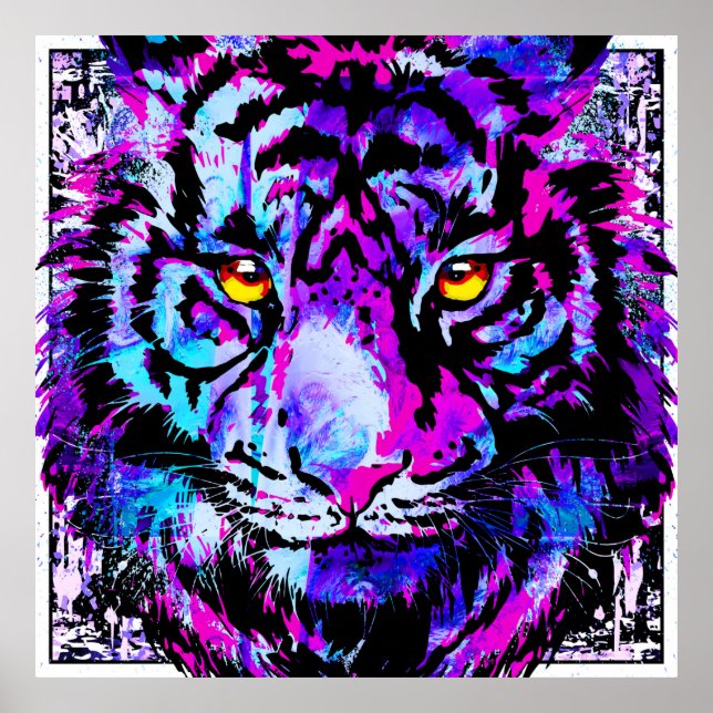 Blue Tiger Poster - Colourful Tiger Head Art Print (Front)