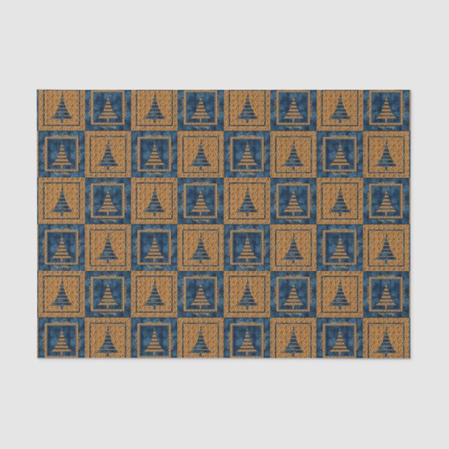 Blue Tiger Print Christmas Tree Pattern Tissue Paper (Front)