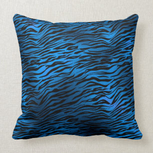 Blue Tiger Print Throw Pillow