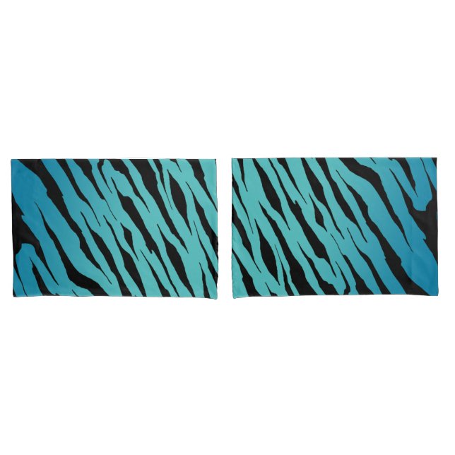 Blue Tiger Stripe Pillow Cases (Pair) (Front-Set)
