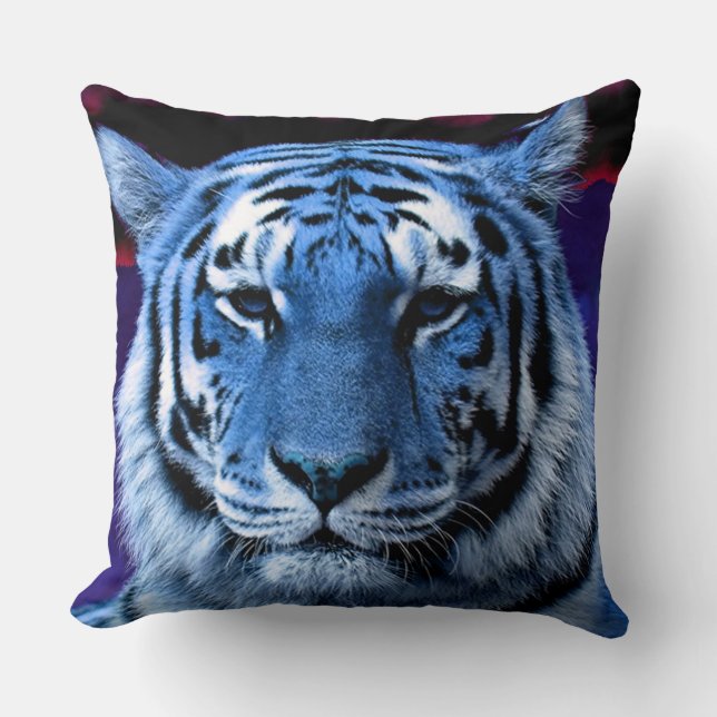 Blue Tiger Throw Pillow (Front)