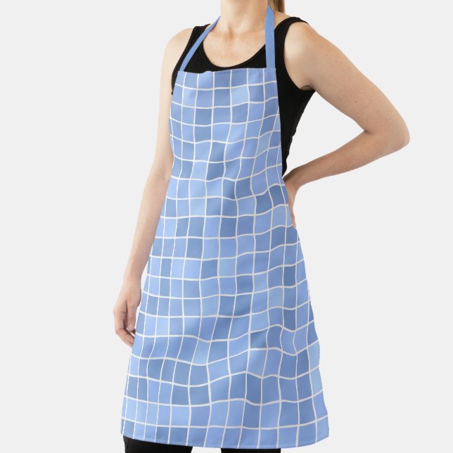 Blue Tile Chequered Pattern Apron (Insitu)