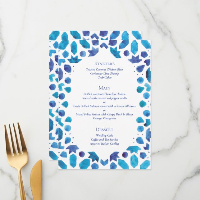 Blue Tile Coastal Wedding Menu (Front/Back In Situ)
